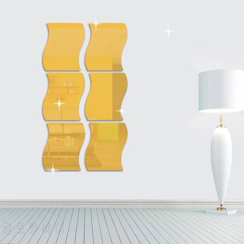 Three Dimensional 6 Piece Wave Combination Acrylic Mirror Living Room Dining Room TV Wall Decor Wall Decor Self Adhesive Mirrors