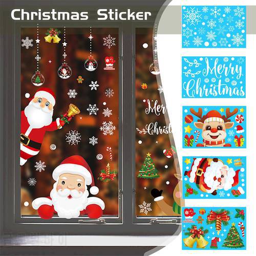 Christmas Santa Claus Window Stickers Wall Ornaments Snowflake Bell Stickers Pendant Merry Xmas For Home Decor Happy New Year