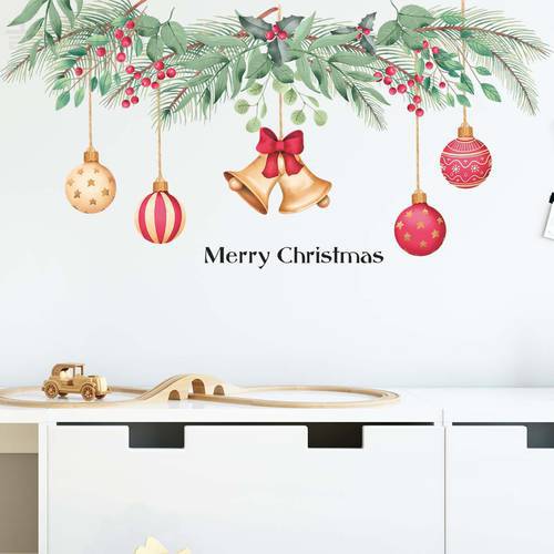 Christmas Theme Wall Stickers Christmas Decoration Wallpaper New Year Window Glass Stickers Poster Home Wall Decals Navidad 2021