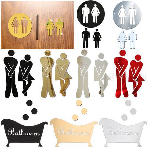 Bathroom Door WC Decoration Washroom Poster Woman & Man Mirror Surface Decal 3D Wall Stickers Toilet Entrance Sign NEW