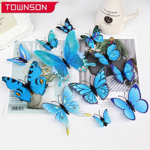 12Pcs 3D Double layer Butterfly Wall Stickers Butterfly Fridge sticker DIY Art Home Decoration Wall Stickers Wall Decals