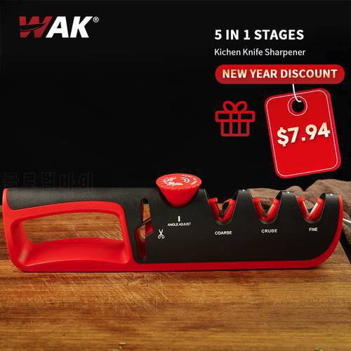 WAK Knife Sharpener 5 in 1 Adjustable Angle Black Red Kitchen Grinding Machine Professional Knife Scissors Sharpening Tools