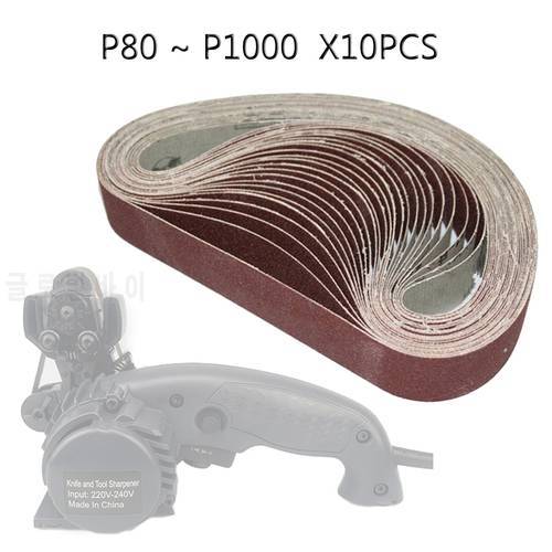 10pcs Belt Kit 60~1000 Abrasive Sanding Belt for Sharpening Polishing Strip Replacement Electric Knife Sharpener Accessories Set