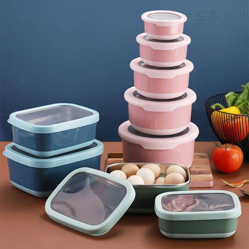 Silicone Round Bowl Lunch Box Refrigerator Crisper Stainless Steel Lunch Box Sealed Lunch Box Round Shape Instant Noodle Bowl