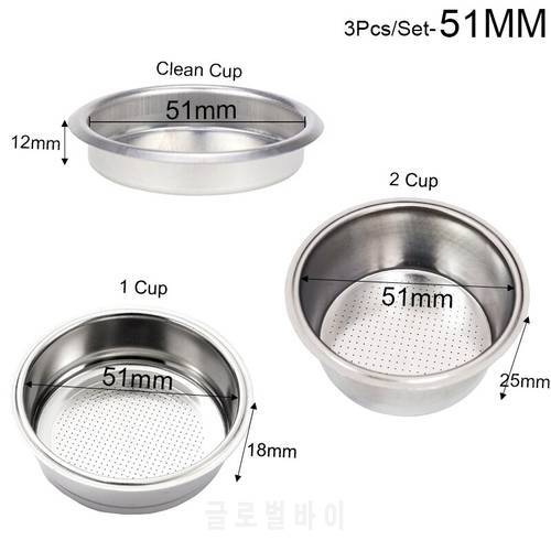 51mm 1Cup 2 Cup Clean Basket Pressure Coffee Machine Filter Double Cup 304 Stainless Steel Single Layer Portafilter