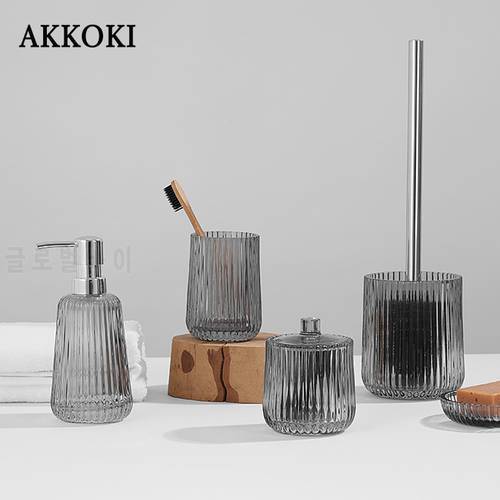 Nordic Style Glass Bathroom Accessories Sets Shampoo Dispenser Soap Box Toothbrush Cup Toilet Brush Cotton Swab Can Luxury Decor