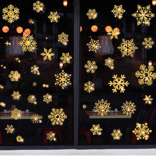 Christmas Gold And Silver Glitter Effect Snowflake Glass Window Stickers Xmas Party Decoration Home Decals Decor New Year