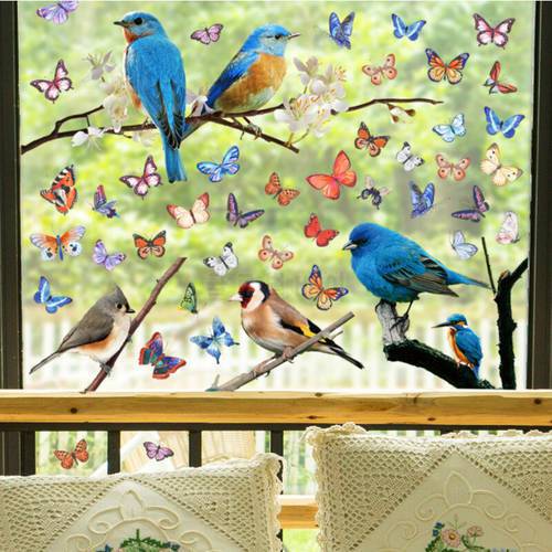Hummingbird Window Stickers Room Decor Static Film Cling Vinyl Birds Butterfly Wall Sticker Home Bedroom Glass Door Decoration