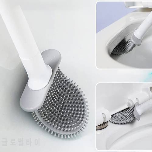 Bathroom Accessories Mini Toilet Brush With Holder Set Long Handled Black Silicone Toilet Cleaner Brush Wall Mounted WC Toilet
