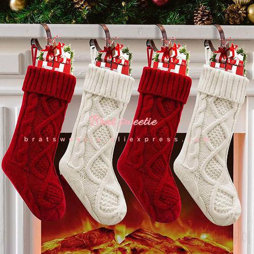 4pcs Christmas Stockings 18 Inches Large Size Cable Knitted Socks Gift Bags Christmas Decorations for Home Xmas Tree Ornaments