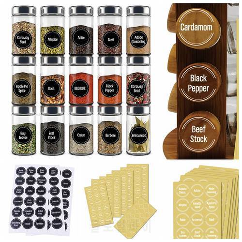 144PCS Preprinted Spices Jar Stickers Pantry Labels Seasoning Boxes Tags Kitchen Organizer Storage Container Chalkboard Decals