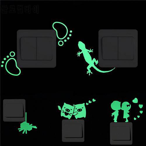 Glow In The Dark Switch Luminous Stickers Couple Spider Gecko Couple Pig PVC Fluorescent Wall Sticker For Living Room Bedroom