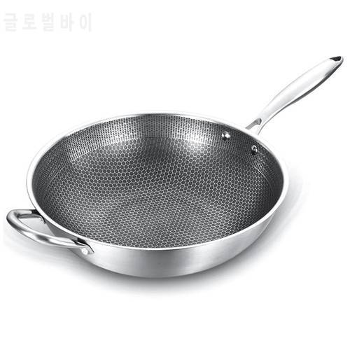 32cm Uncoated Pan,Stainless steel Wok ,Honeycomb design,Uniform heating,For Electric, Induction and Gas Stoves
