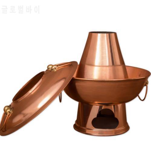 Red copper thickened double flavor pot Old Beijing stove Instant boiled mutton charcoal manual copper pot hot pot Copper hot pot