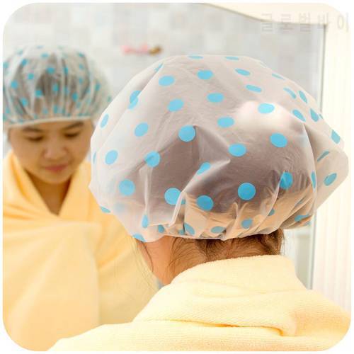 1pc Waterproof Wave Point Bath Cap Hat Elastic Shower Hat Reusable Bath Head Hair Cover For Women Salon Shower Bath Supplies
