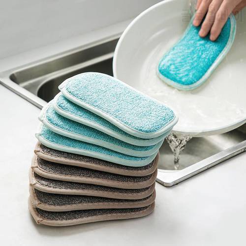 1PC Double Sided Scouring Pad Microfiber Dish Cleaning Sponges Cloths Reusable Washing Artifact Decontamination Cleaning Cloths
