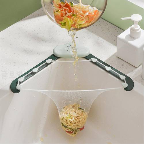 Triangular Sink Strainer Drain Net Bag Kitchen Food Vegetable Fruit Drainer Basket Holder Waste Container Mesh Bag Filter Rack