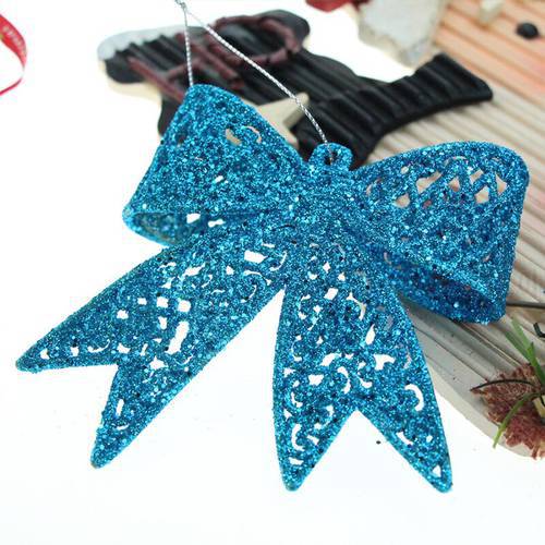 Plastic Big Butterfly Bow Candy Color Glitter Bowknot For Christmas Tree Hanging Pendant Happy New Year Xmas Decoration