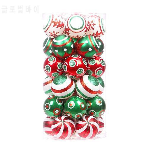 77JB 30Pcs/Set 60mm Christmas Tree Pendants Contrast Color Theme Painting Glittering Shatterproof Ball Baubles Ornament Party