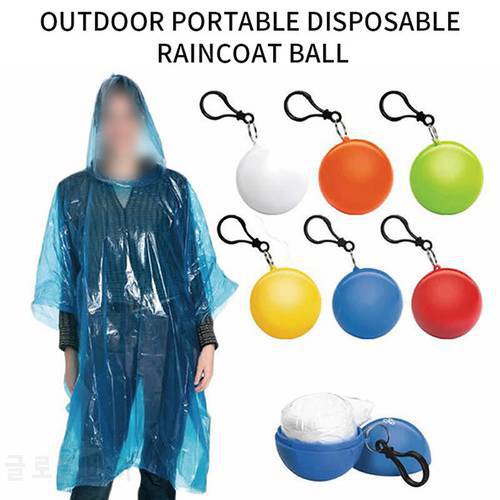 Portable Raincoat Ball Waterproof Outdoor Rainwear Disposable Camping Hooded Rain Ponchos Ball Plastic Rain Cover Ball with Hook