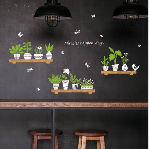 Plant Glass Potted Shop Window Sticker Flower Pot DIY Wall Decals Homen Cafe Decor Waterproof WallpapersT2