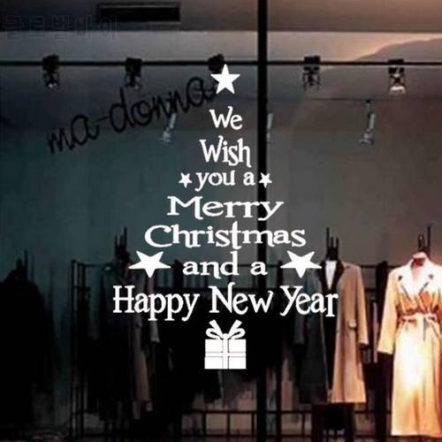 Creative Merry Christmas Window Wall Sticker Decals Waterproof Blessing Christmas Tree Home Decoration Sticker 2021 New Year