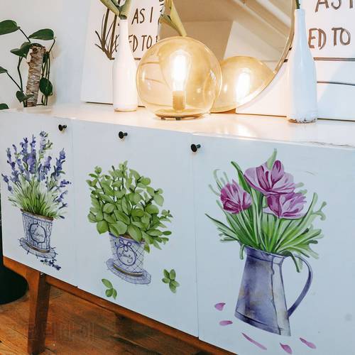 3pcs Watercolor Flower pots Wall Sticker For Kitchen Room Decor Salon Furniture Decoration Sticker for Living Room Home Decor