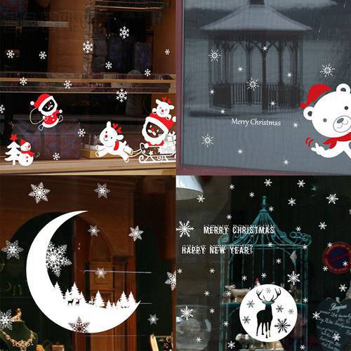 Merry Christmas Wall Stickers Santa Claus Glass PVC Stickers Moon Star Printed New Year Home Xmas Murals Decoration 25x35cm