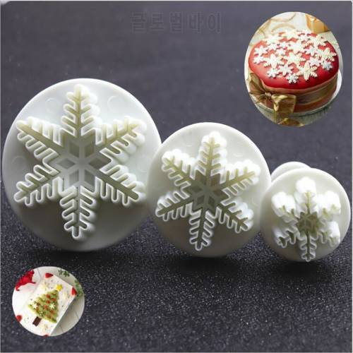 3pcs/set Snowflake Plunger Cutter Mold Fondant Cake Decoration Mould Sugar Clay Crafts Baking Tools Christmas Party Supplies