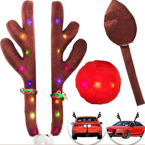 Christmas Car Sika Deer Antlers Nose Horn Costume Truck Decor Xmas Vehicle Holiday Party Christmas Decoration For Car