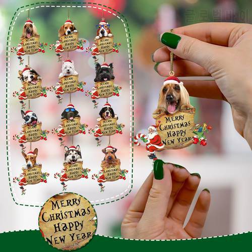 Dog Print Letter Merry Christmas Ornament Decoration Lovely Tree Hanging Pendant Diy Party Happy New Year Home Decor Noel