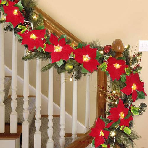 10 Lights Christmas Decorations Garland Red Flower Fruit Light String Xmas Tree Stairs Ornaments Christmas Home Decor Supplies