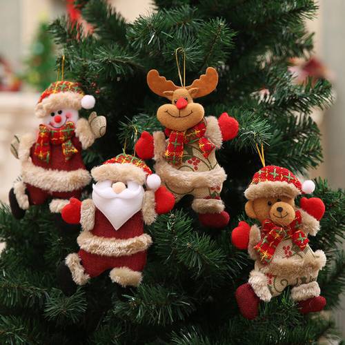 Wholesale 4PCS/Lot Christmas Ornaments Diy Xmas Gift Santa Claus Snowman Tree Pendant Doll Hang Decorations For Home Noel Natal