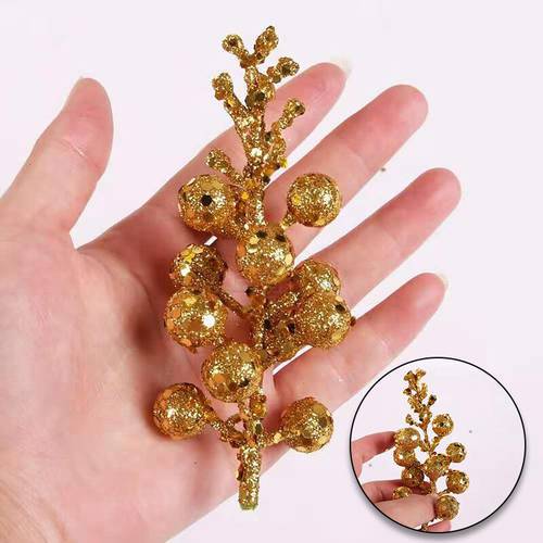 Artificial Cherry Berry Glitter Christmas Tree Ball Xmas Flower Branch Hanging Ornaments Christmas Decorations For Home New Year