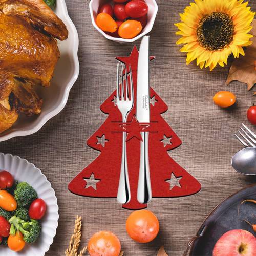 4 x Christmas Fork Holder Cutlery Bag Tableware Organizer Table Decorations Fabric Cutlery Pocket Xmas Tree Elk Party Supplies
