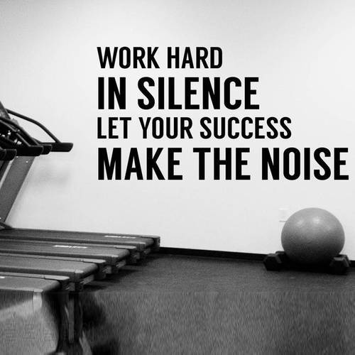 Work Hard In Silence Fitness Motivational Quote Wall Decal Workout Success Inspirational Vinyl Sticker Art Gym Sports Decor