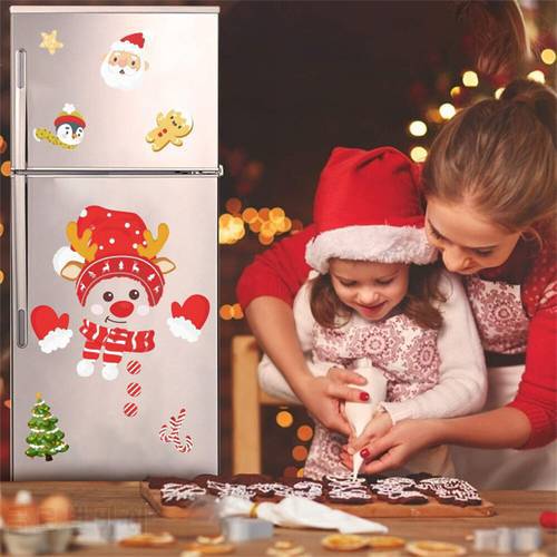 Christmas Wall Sticker Xmas Snowman Refrigerator Stickers Merry Christmas Feliz Navidad Decor For Home Happy New Year Decor