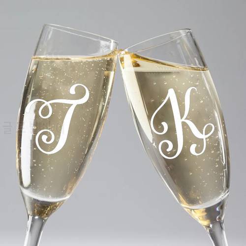 10pcs/lot Wedding Stickers , Monogram Decals for wine glasses, bridal shower, custom name initial letters Wedding Decoration