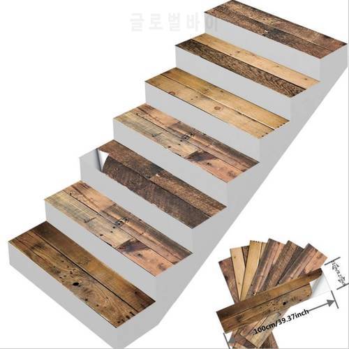 Wooden Vintage Grain Stairway Vinyl Floor Door Sticker Adhesive DIY Waterproof Staircase Wallpaper For Stairs Decal Home Decor
