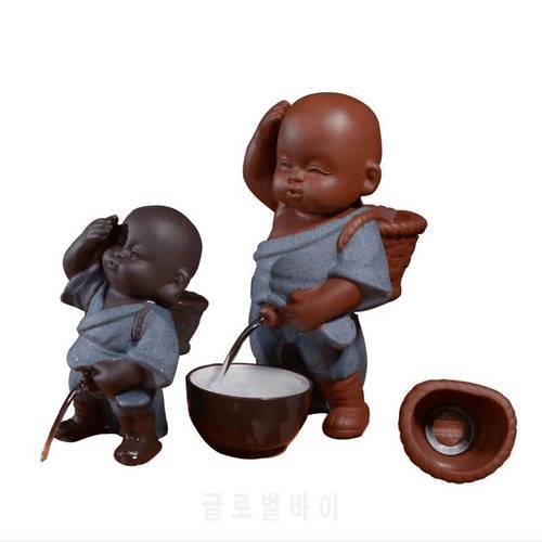 Zisha Tea Strainer Peeing Little Monk Decoration Creative Piss Child Doll Spray Ceramic Character Craft Tea Filter Accessories