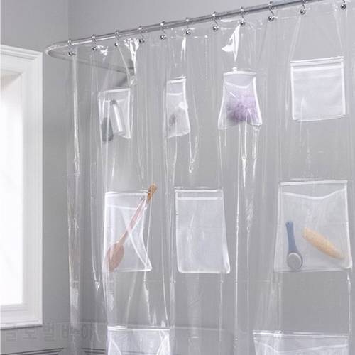 Bath Curtain For Bathroom Shower Plastic EVA Waterproof Hook Transparent White Clear Bathroom Curtain Pockets Bath Curtain