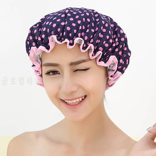 Waterproof Shower Caps Double Layer Elastic Bath Hat Dust-proof Smoke-proof Shampoo Polyester Thick Hair Cover Women Supplies