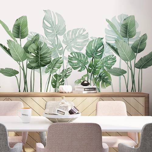New Green Plant Wall Sticker DIY Pink Peony Flowers Tropical Beach Palm Leaves Wall Stickers Modern Art Vinyl Decal Mural Wall