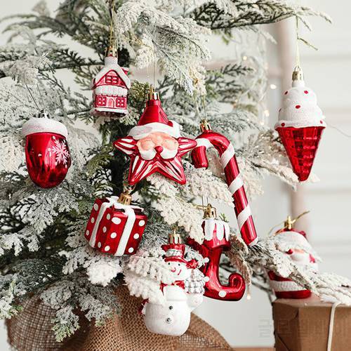 2pcs Christmas Tree Decoration 3D Ice Cream Snowman House Star Crutch Gloves Santa Claus Pendants Christmas Decoration For Home