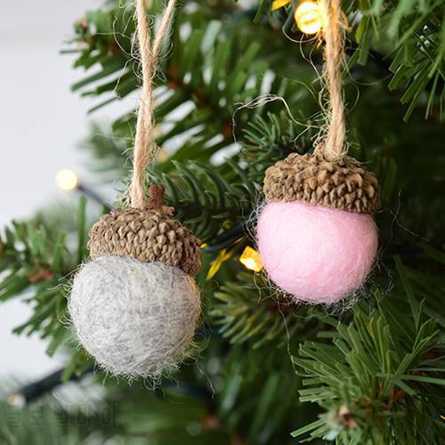 6Pcs Mini Acorn Hanging Decorations Christmas Wool Felt Pine Cone DIY Xmas Tree Ornament Pendant Multifunction Acorn String