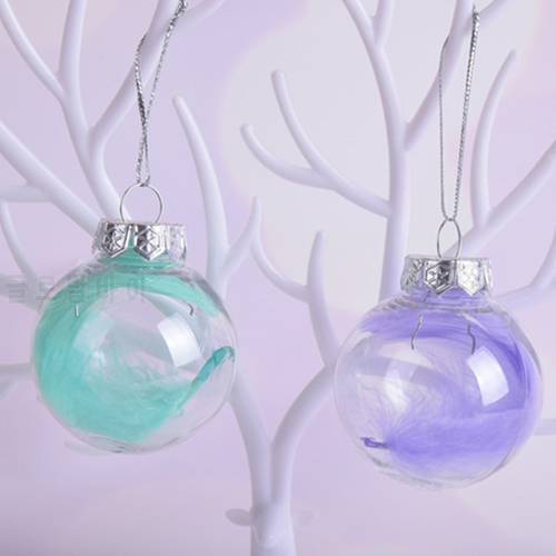 6/8/10cm Fillable Clear Plastic Ball Feather Pendant Baubles Christmas Tree Holiday Party Wedding Ornaments Gift