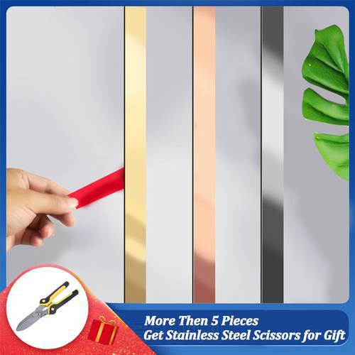 5m Stainless Steel Flat Decorative Lines Self-adhesive Ceiling Wall Edging Strip Living Room Background Wall Stickers Strips