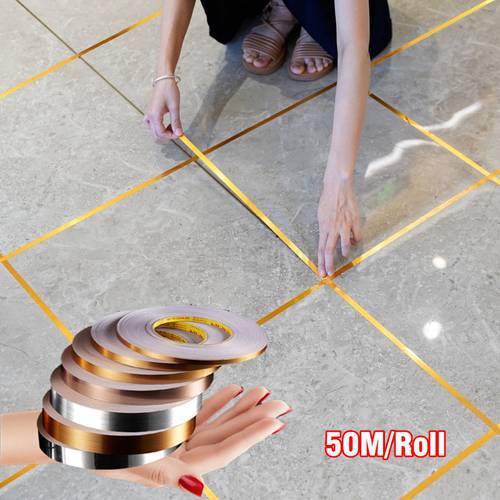 0.5/1/2*5000cm Silver/Gold Adhesive Floor Tile Strip Seam Sticker Waterproof Wall Sealing Tape Beauty Stitching Copper Foil Tape
