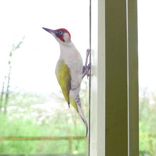 Simulation Green Woodpecker Wall Stickers Indoor Window Cartoon Bird Animal Woodland Pendants Creative Art Outdoor Decoration