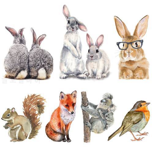 1PC Removable Two Bunny Wall Stickers Vinyl Cartoon Image Cute Animals Decals Squirrel Fox Koalas Bird Rabbits Mural Home Decor